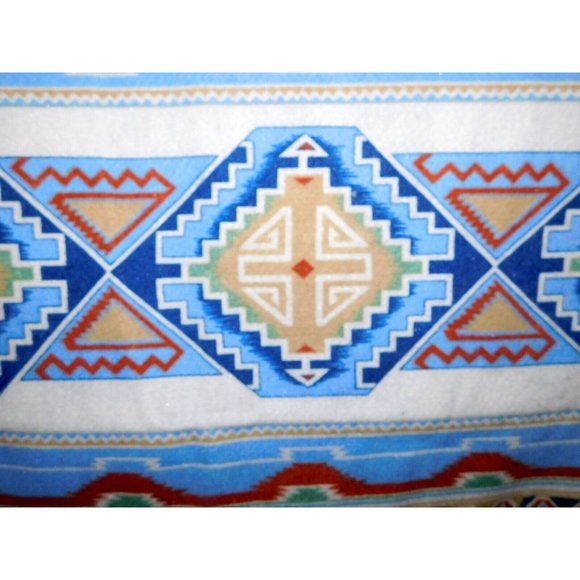 VTG Aztec Southwest Print Twin Blanket Nylon Poly 72" x 90" Blue Tan UNUSED - Picture 3 of 8
